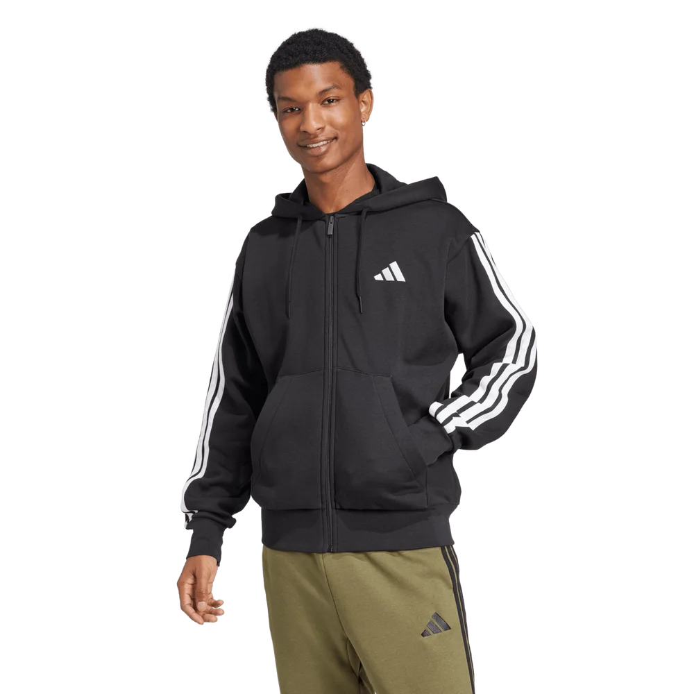 Essential Fleece 3-Stripes Full Zip, hettejakke, herre - Svart v:2603101