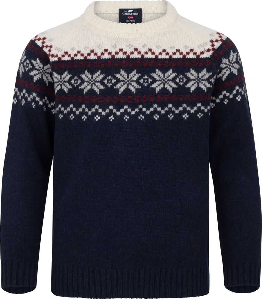 Gridarmor Kids’ Snøkrystall Round Neck Ullgenser Navy Blazer/bright White v:1122641
